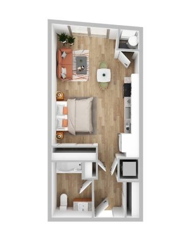 Floor plan for studio, 1 bath, 524 sqft
